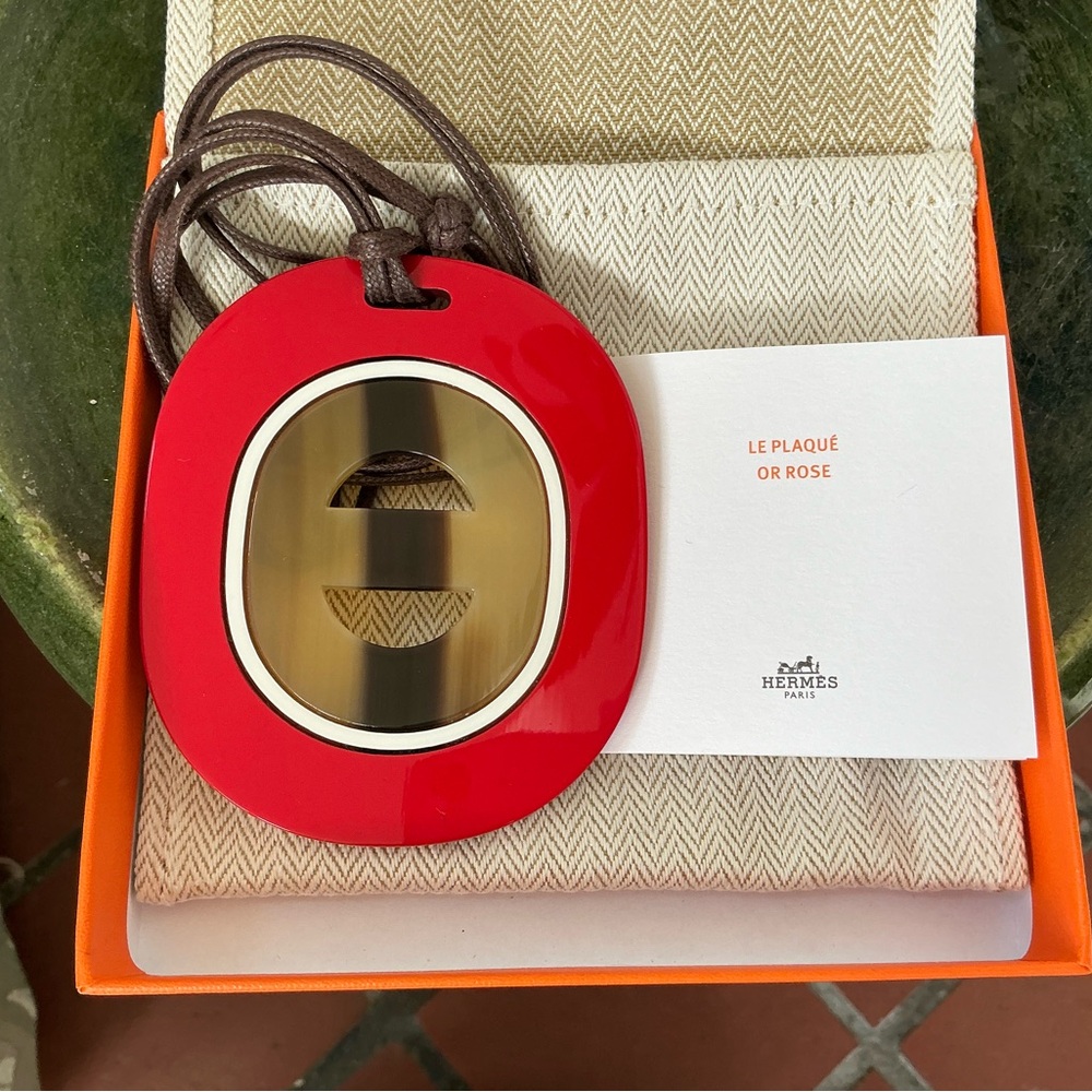 Hermes Horn and Red Lacquer Pendant Necklace